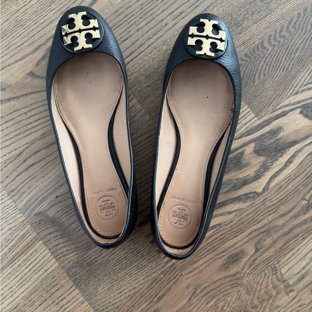 Tory Burch Black ballerina with Gold Emblem